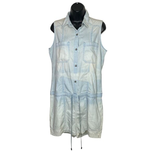 AG Adriano Goldschmied Romper Women S Blue Denim Chambray Pockets Light Wash NEW